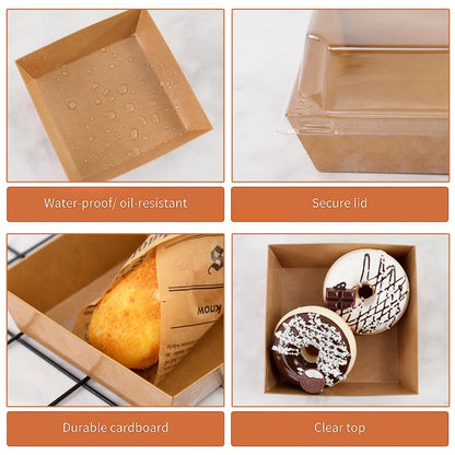5/10PCS Kraft Paper Cake & Dessert Boxes for Donuts, Cookies, Sandwiches, Bakery Packaging & Party Favors