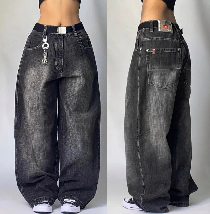 Unisex Washed Baggy Jeans – Y2K Vintage High-Waist Wide-Leg Denim Pants for Men & Women Streetwear