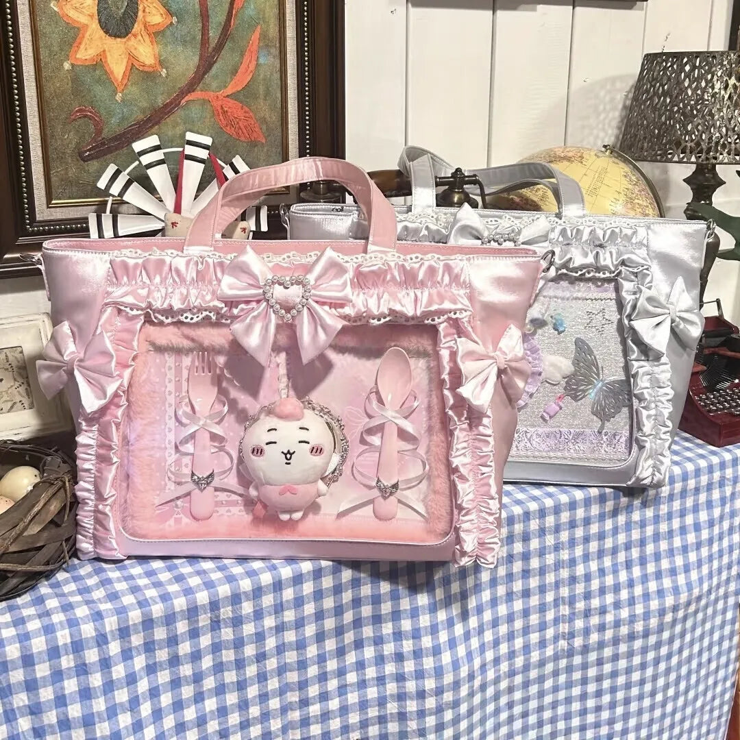 Bolsa Ita Japonesa Y2K para Mujer – Bonito Bolso de Hombro Transparente Lolita, Bolso Cruzado Grande de Exhibición DIY, Cartera de Moda Kawaii para la Escuela, Viajes y Uso Diario