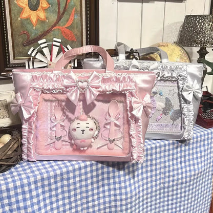Bolsa Ita Japonesa Y2K para Mujer – Bonito Bolso de Hombro Transparente Lolita, Bolso Cruzado Grande de Exhibición DIY, Cartera de Moda Kawaii para la Escuela, Viajes y Uso Diario