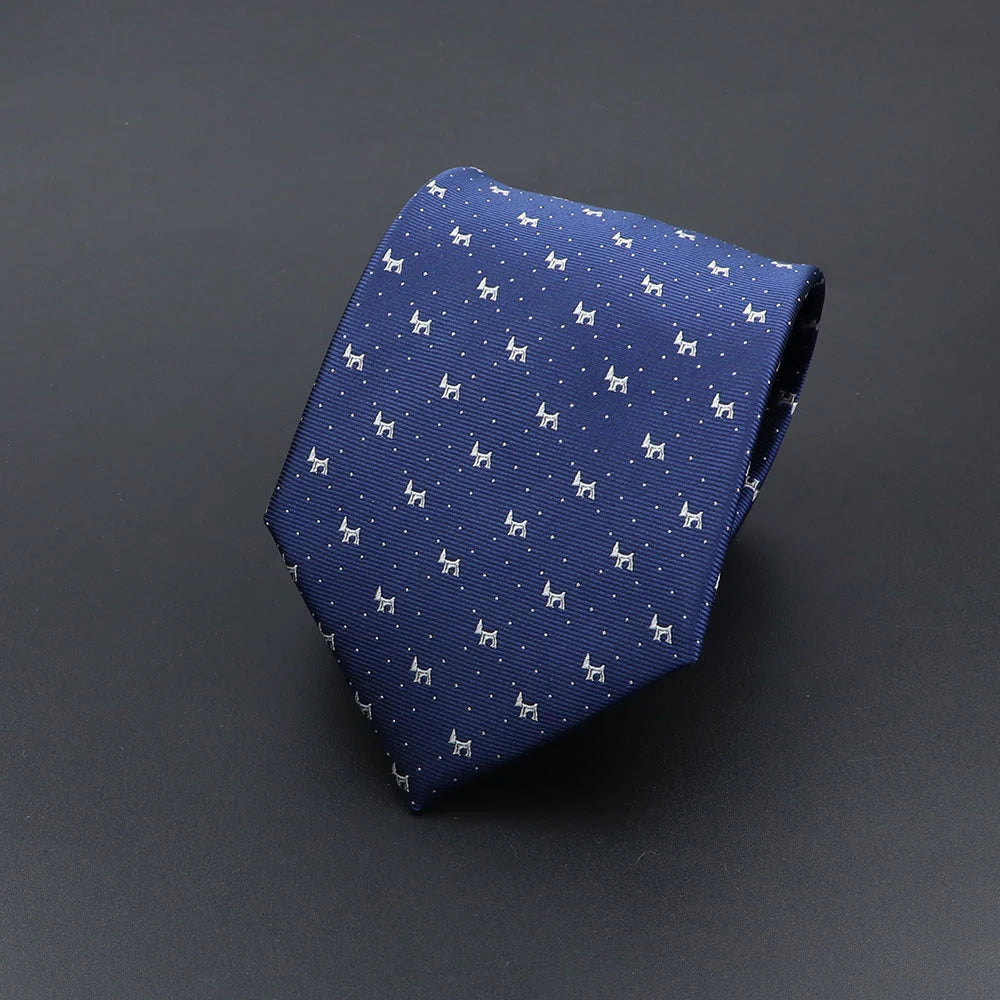 Corbata de hombre de fantasía con perro de dibujos animados, Paisley, rayas y lunares para negocios y bodas