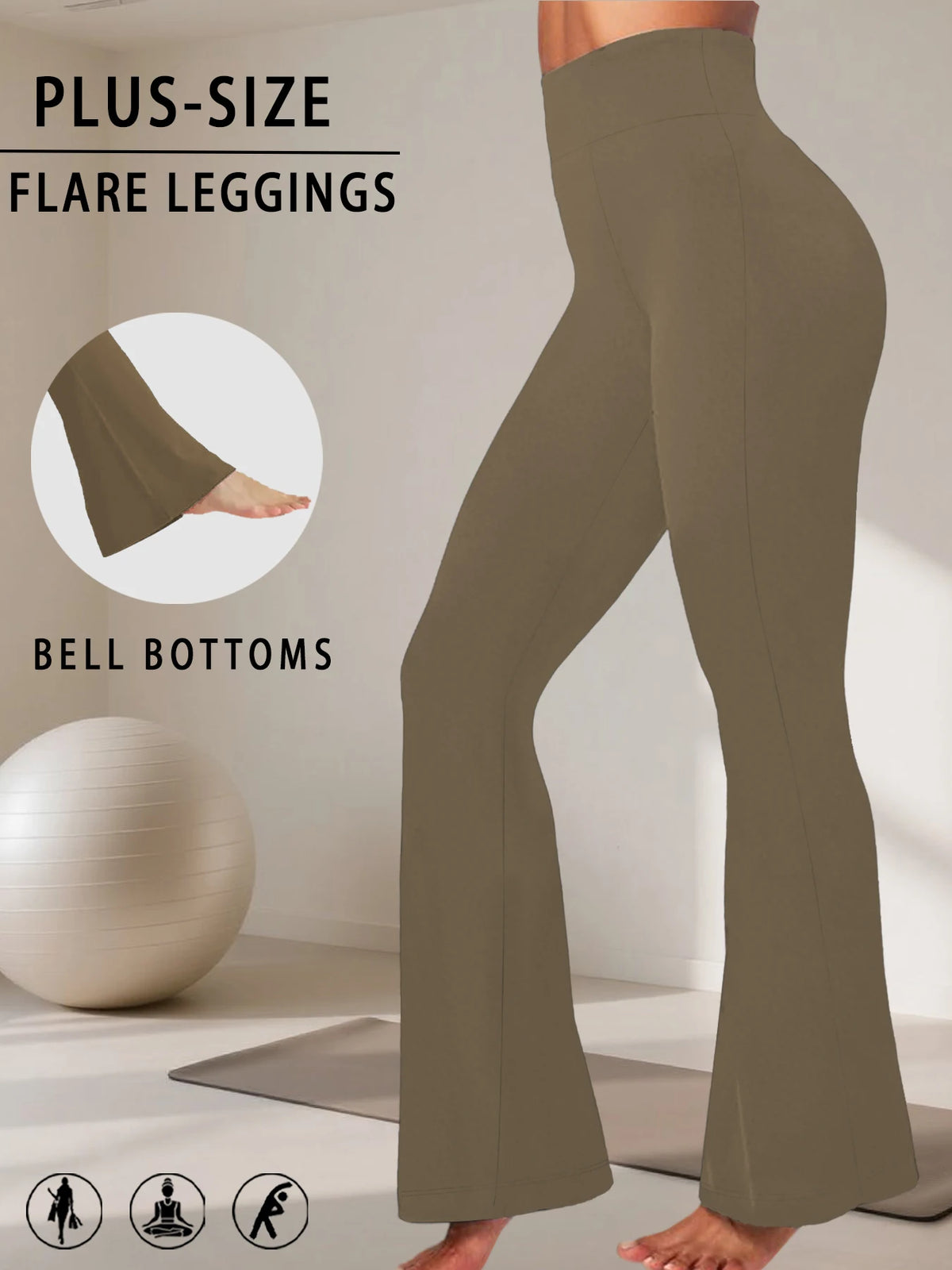 Plus Size Women's High-Rise Flared Leggings – Comfortable Yoga & Workout Pants with Supportive High Waist and Stylish Bell-Bottom Design