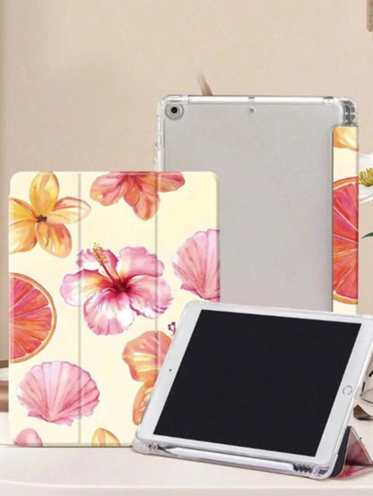 INS Hibiscus Flower iPad Case – Floral Trifold Cover for iPad Pro 10.2/11, iPad Pro 2020, iPad 6th/7th/8th/9th Gen, iPad Air 3/4/5 & Air 11