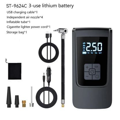 Compresor de aire inalámbrico portátil para inflar neumáticos – Bomba de aire eléctrica digital LCD para coches, motocicletas, bicicletas y balones deportivos