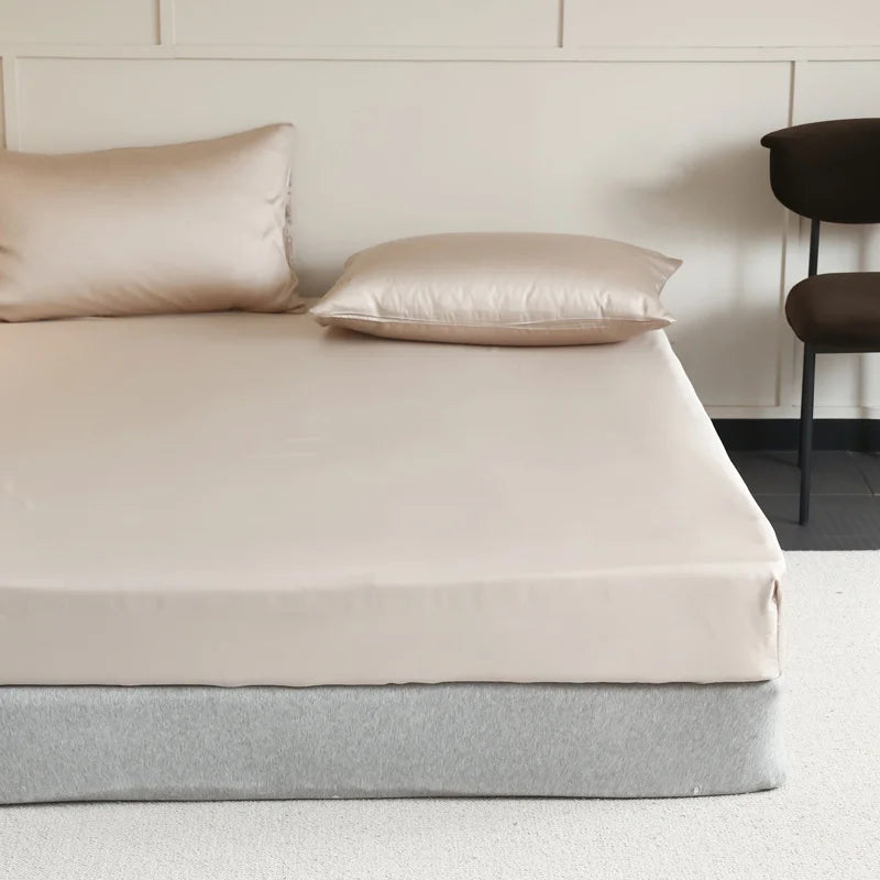 Luxury Mulberry Silk Fitted Sheet – Soft Elastic Mattress Cover for Single, Double, Queen & King Beds