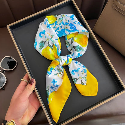 70x70CM Foulard en soie imprimé pour femme – Châle Pashmina carré tendance, tour de cou de luxe, bandeau et bandana décoratif