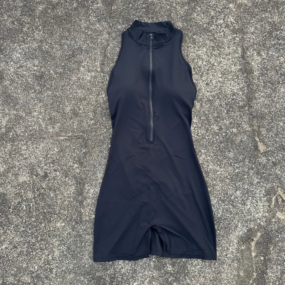 Women’s Scrunch Back Yoga Jumpsuit Shorts Set – Solid Color Zipper Gym Fitness One-Piece Sportswear