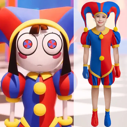 Pomni Digital Circus Cosplay Costume – Christmas Cartoon Jumpsuit with Hat for Kids, Theater Performance, Carnival & Party Outfit