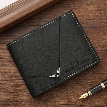 Men's Lychee Texture Leather Wallet Short Card Holder with Coin Pocket & Cash Compartment