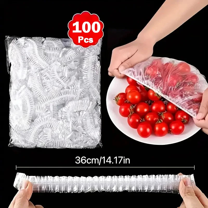 100pcs Couvercles Alimentaires Jetables – Housses de Bols Extensibles en Plastique de Qualité Alimentaire pour la Conservation des Aliments, Film Étirable de Conservation pour Cuisine et Accessoires de Conservation