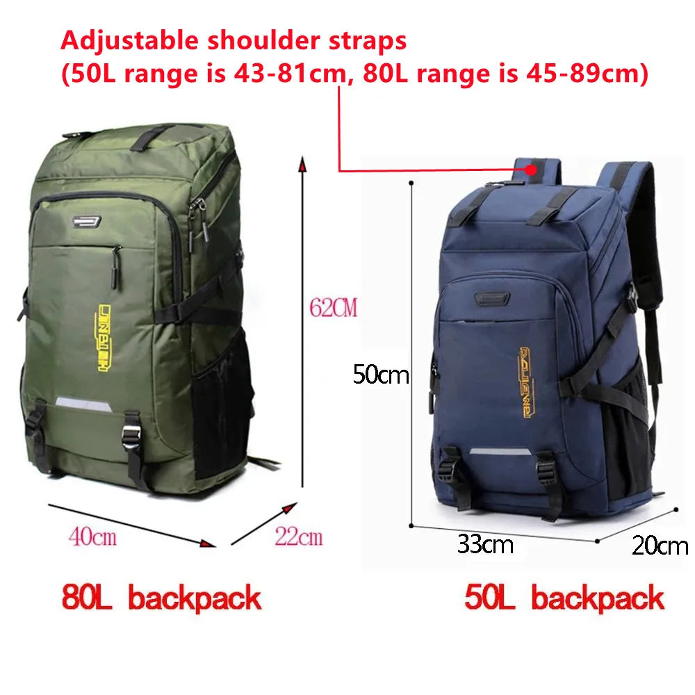 50L/80L Outdoor Hiking Backpack – Large-Capacity Travel Rucksack for Men & Women, Camping, Climbing, Trekking & Sports Adventure Bag