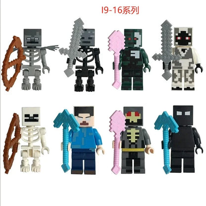 Lot de 8 mini-blocs de construction inspirés de Minecraft – Creeper, Ender Dragon, Steve, Squelette et Cheval, jouets de construction à faire soi-même, blocs de construction créatifs à collectionner pour enfants