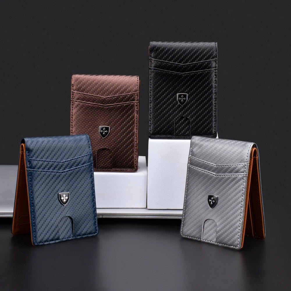Billetera Delgada de Cuero para Hombre con Clip para Billetes RFID Bloqueo Bolsillo Frontal Tarjetero Bifold