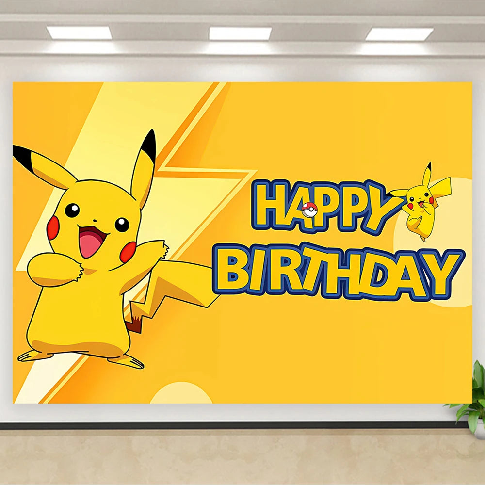 Pokémon Birthday Backdrop – Pikachu Party Photography Background Banner for Kids Birthday, Photo Studio Wall & Party Decoration