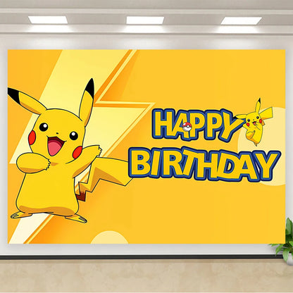 Pokémon Birthday Backdrop – Pikachu Party Photography Background Banner for Kids Birthday, Photo Studio Wall & Party Decoration