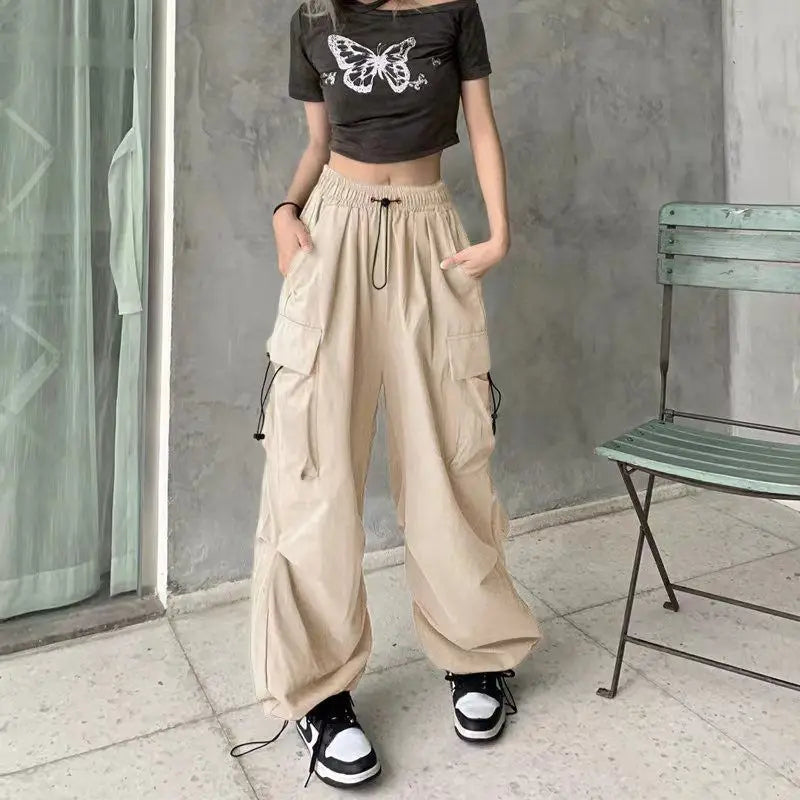 Women's Retro Workwear Pants – Loose Wide-Leg Straight Trousers with Cuffed Hem for Spring, Summer & Autumn