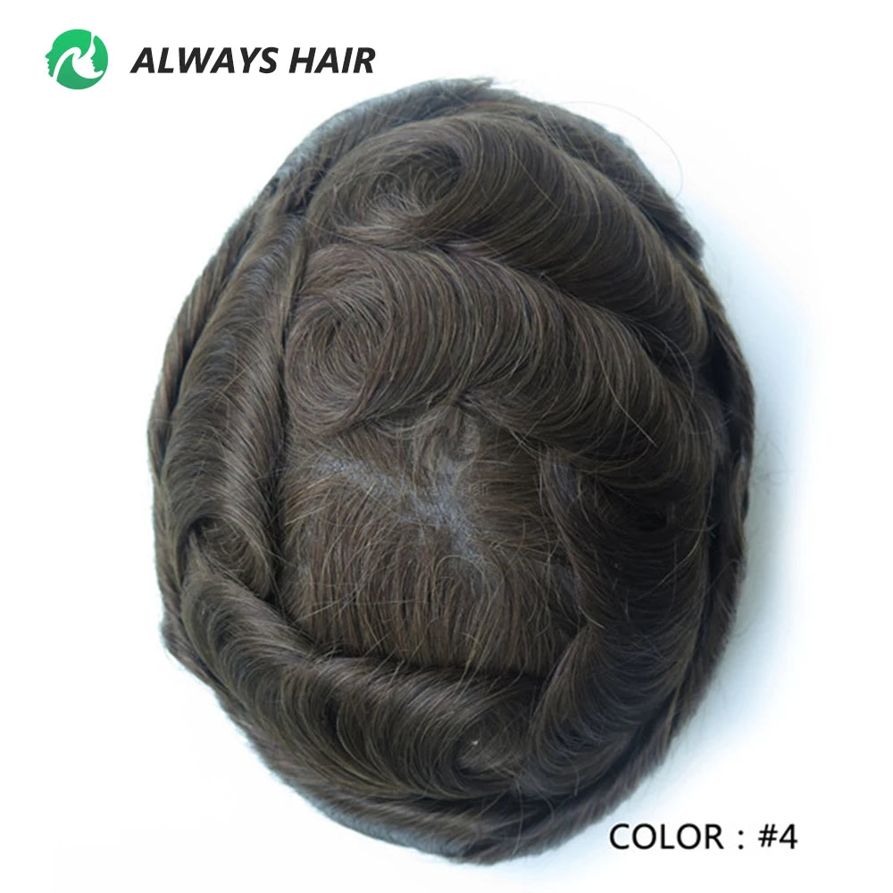 0.12-0.14mm PU Skin Hombres Peluquín – Peluca de Sistema Capilar de Cabello Humano Indio de Grosor Completo | Reemplazo de Cabello Natural con 130% de Densidad