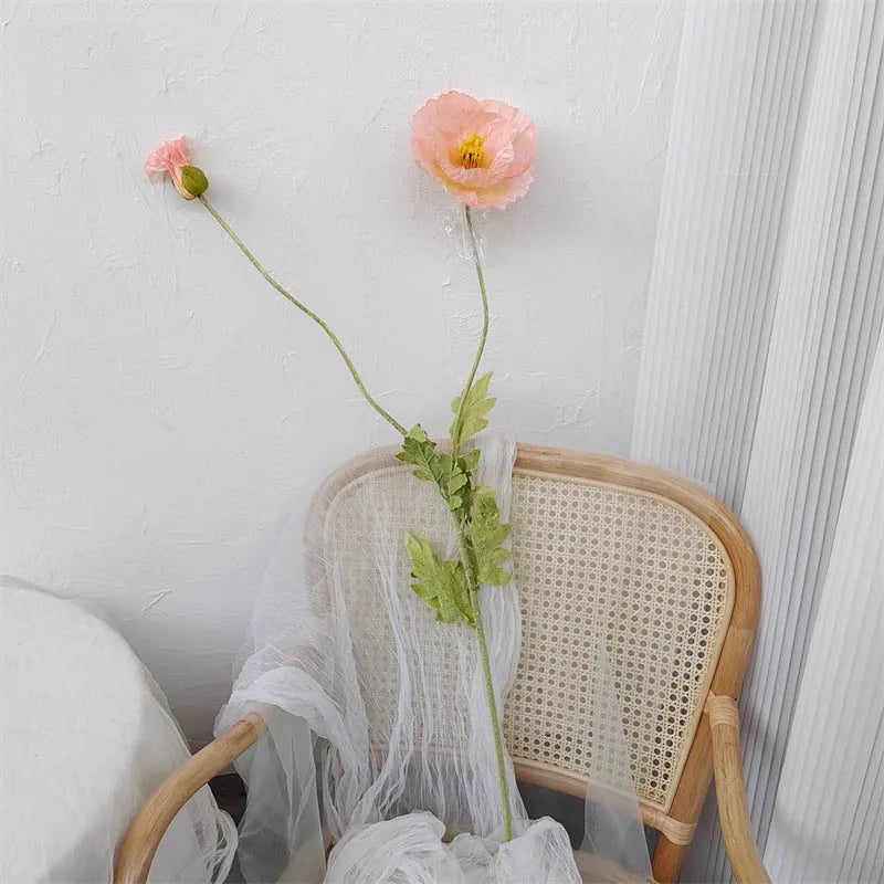105cm Artificial Poppy Flowers – Large Realistic Faux Floral Stem for Wedding Decor, Vase Arrangements, Home Decoration, Photo Props & Window Displays