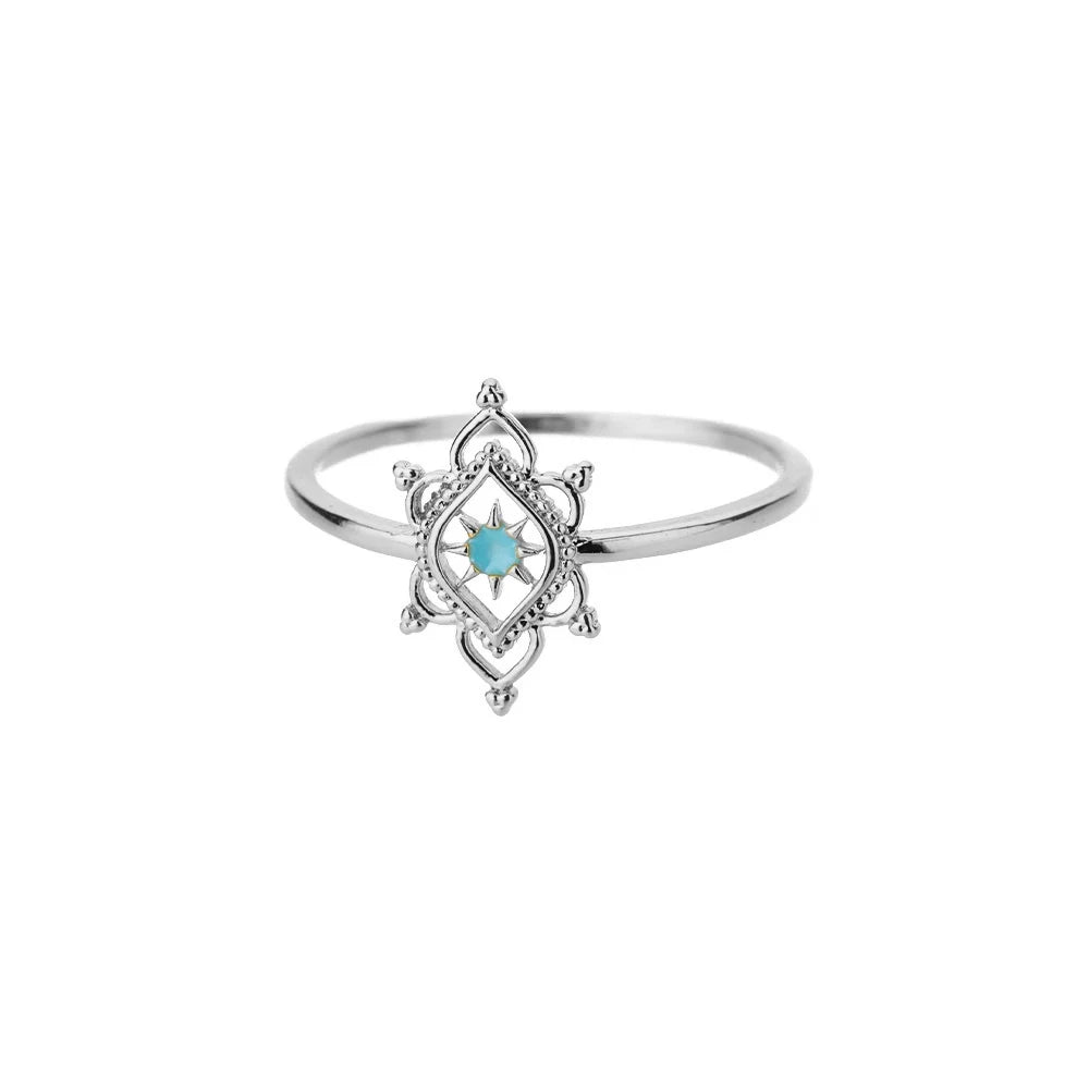 Gold Stainless Steel Lotus Flower Opal Ring – Vintage Oval Stone Statement Ring for Women | Elegant Fashion Jewelry Gift