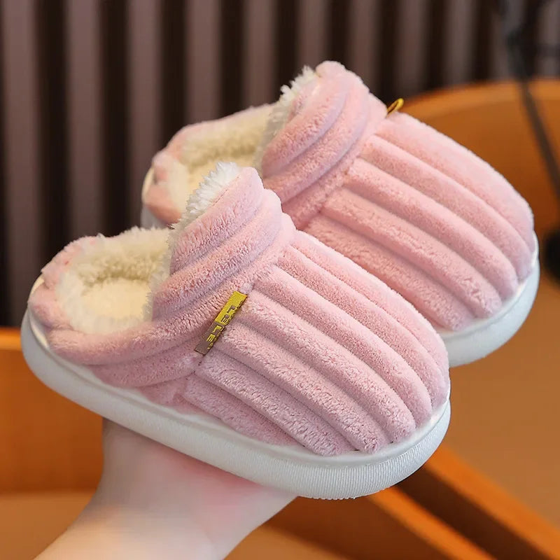 Winter Cotton Slippers for Men, Women & Kids Warm Plush Non-Slip Soft Sole House Shoes