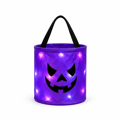 Halloween LED Pumpkin Candy Bucket, Luminous Handheld Fabric Trick or Treat Bag, Light Up Candy Basket for Kids, Halloween Party Decorations and Holiday Gifts
