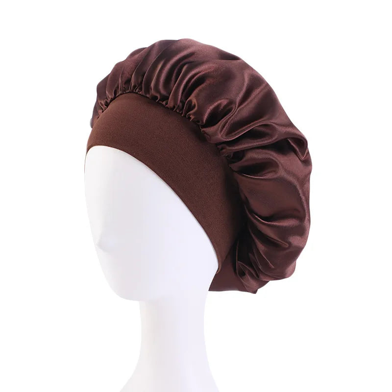 Silky Satin Sleep Bonnet with Elastic Band – Wide Brim Night Cap Hair Wrap for Sleeping & Hair Protection