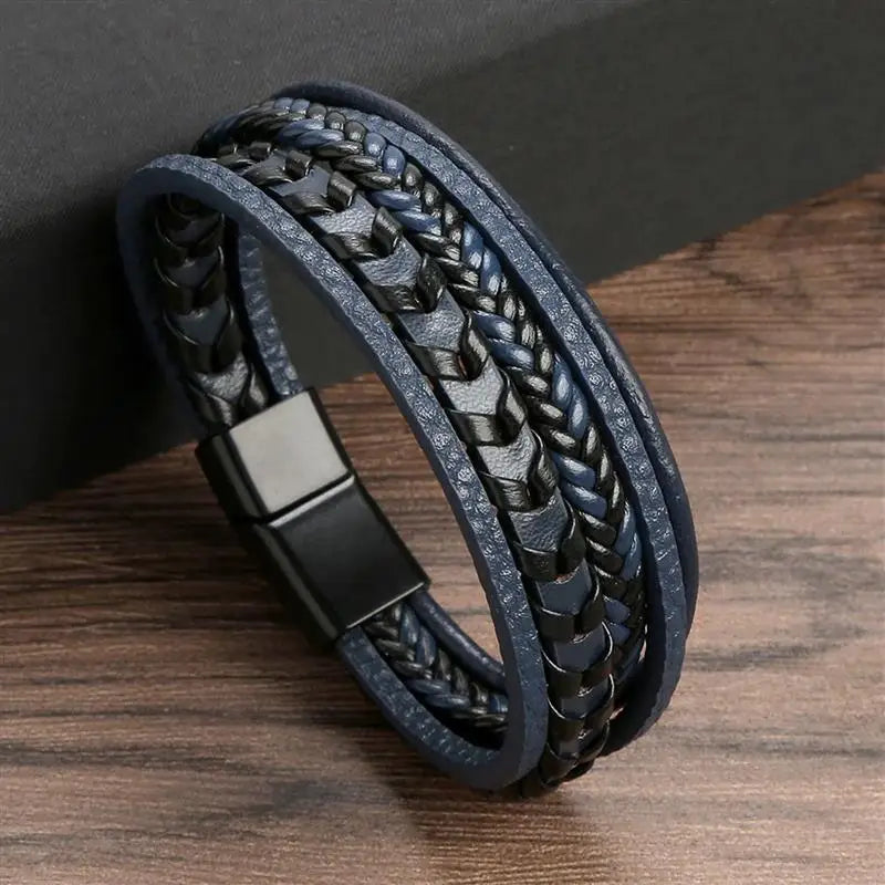 Pulsera de cuero clásica para hombre – Pulsera multicapa tejida a mano para hombre | Accesorio de joyería de moda casual, regalo