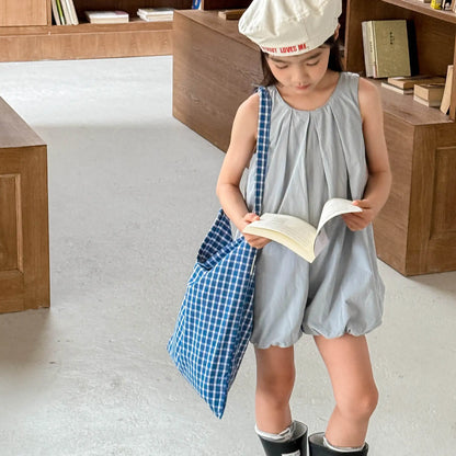 Deer Jonmi 2026 Mono a cuadros de verano para bebé niña – Pelele linterna sin mangas estilo coreano, body informal de ajuste holgado para niños, conjunto de verano cómodo para bebés y niñas