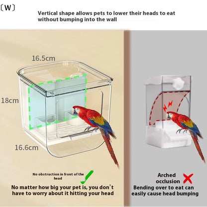 W Double-Slot Automatic Bird Feeder – Large-Capacity Transparent Hanging Food Dispenser with Splash-Proof Design for Bird Cages