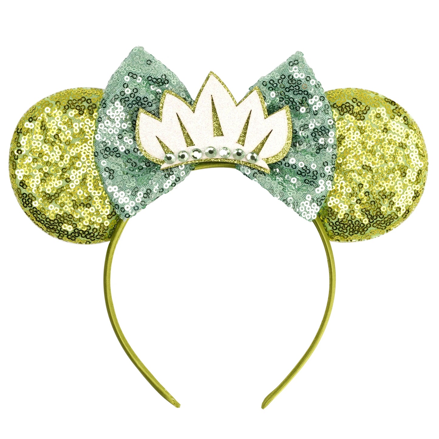 Diadema con Orejas de Rana de la Princesa Tiana – Diadema con Lazo y Corona Inspirada en Disney para Mujeres y Niñas | Accesorios para el Pelo de Festival y Niños
