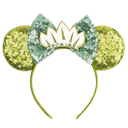 Diadema con Orejas de Rana de la Princesa Tiana – Diadema con Lazo y Corona Inspirada en Disney para Mujeres y Niñas | Accesorios para el Pelo de Festival y Niños