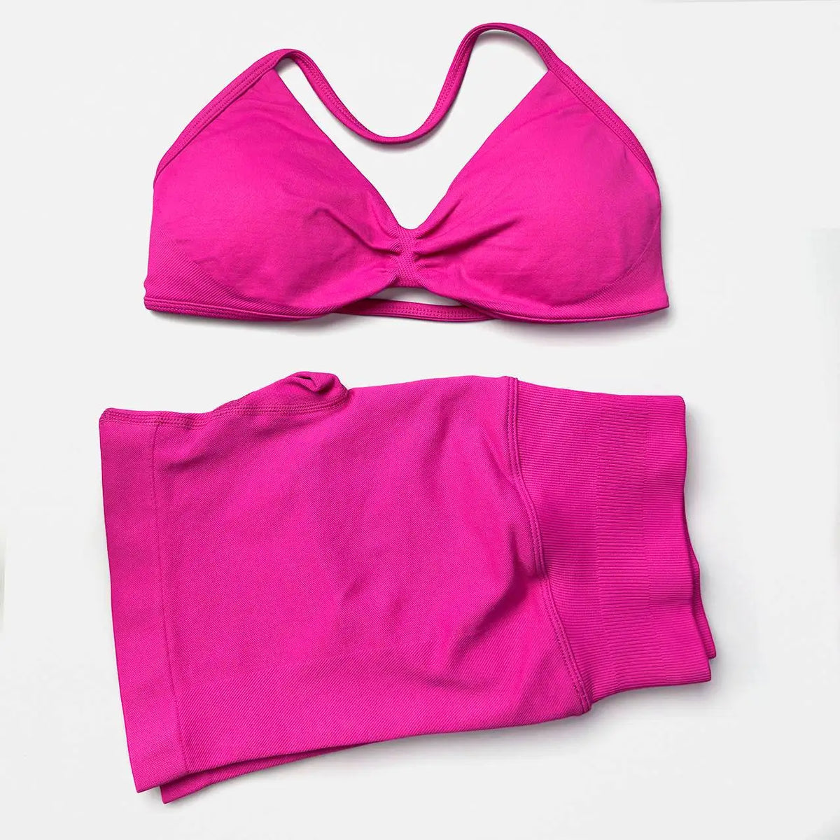 Seamless 2-Piece Yoga Sports Set – Strappy Halter Crop Top with Removable Pads & Quick-Dry Backless Shorts for Gym and Fitness