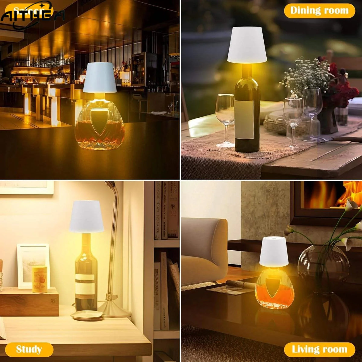AITHEA Wireless Wine Bottle Cork Lamp – Touch Control Dimmable LED Desk Light with USB-C Charging for Home Bar Decor