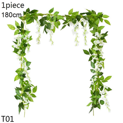 Glicinia Artificial en Enredadera – Guirnalda Colgante Realista de Seda Sintética con Hojas de Hiedra para Arcos de Boda, Decoración de Jardín, Decoración del Hogar y Estilismo de Fiestas