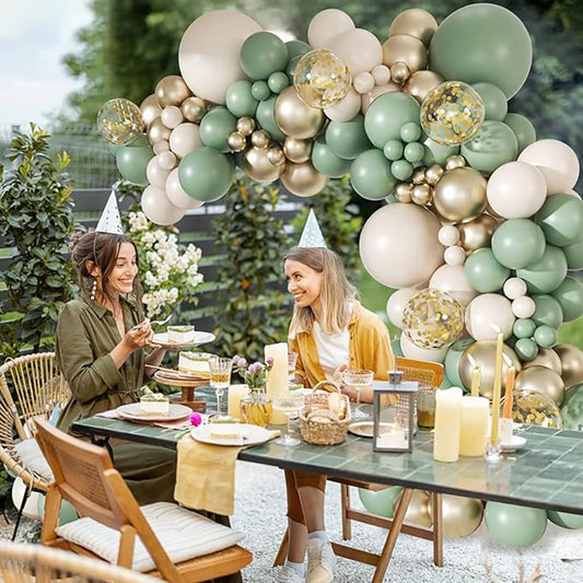 Kit de guirnalda de globos verde salvia – Globos de látex verdes, blancos, arena y confeti dorado para decoraciones de cumpleaños, bodas y graduaciones