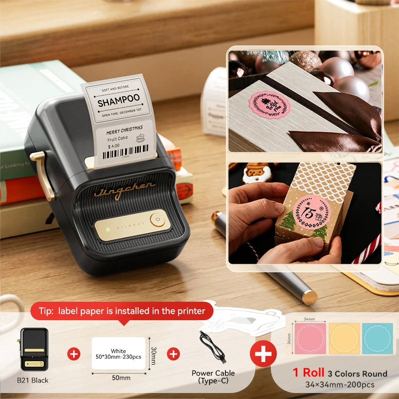 NiiMbot B21 Mini Thermal Label Printer – Wireless Bluetooth Barcode Label Maker with Portable Adhesive Printing for Office & Business