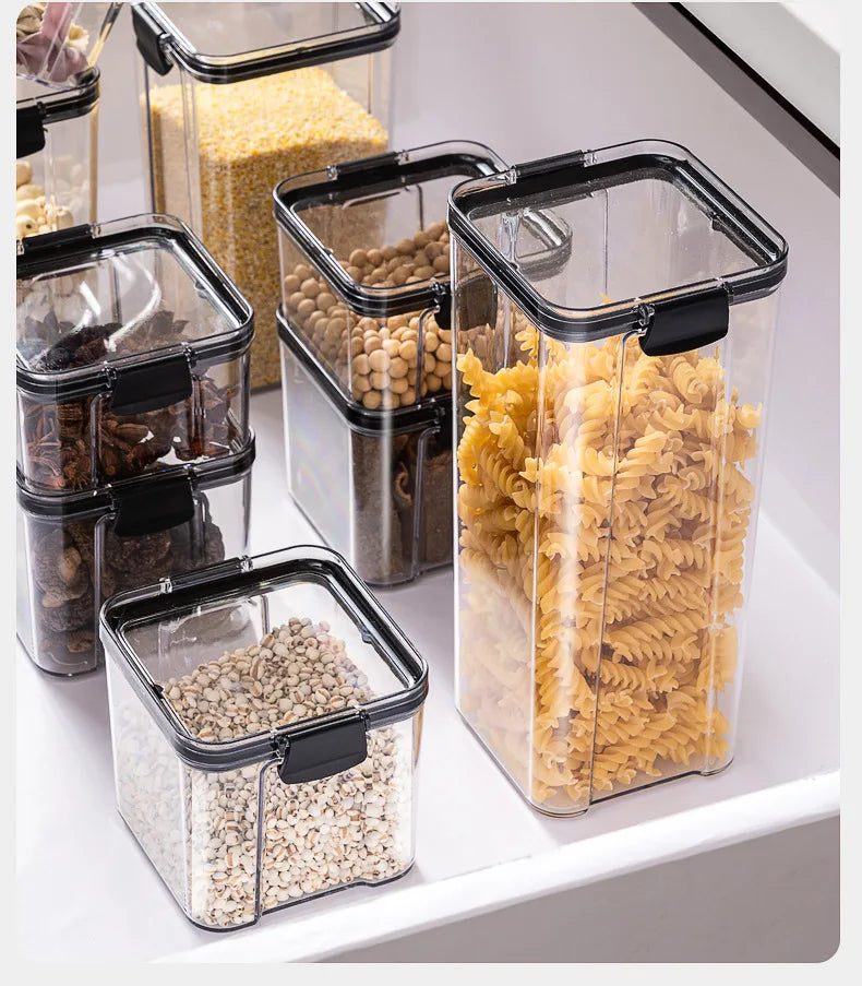Juego de recipientes herméticos de cocina – Contenedores grandes de plástico para granos con tapas a prueba de humedad para almacenar alimentos y condimentos