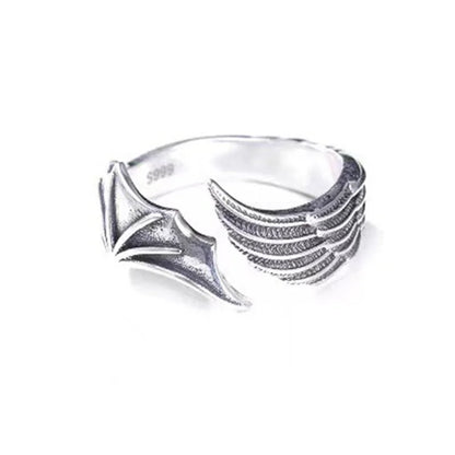 Vintage Angel & Demon Wing Adjustable Couple Ring – Retro Silver Gothic Punk Open Band Ring for Men & Women