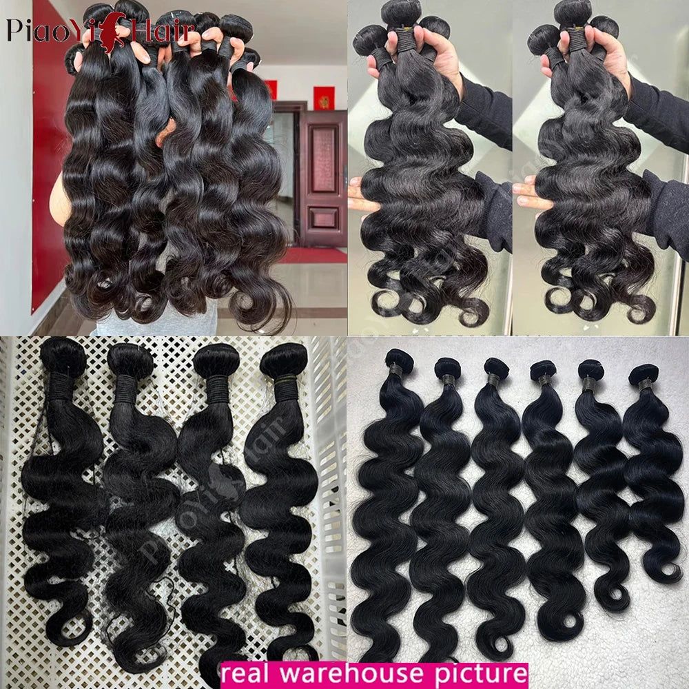 Body Wave Human Hair Bundles with 4x4/5x5 Lace Closure – 100% Raw Human Hair Weave Extensions | 2x6 Middle Part Lace Wig Set