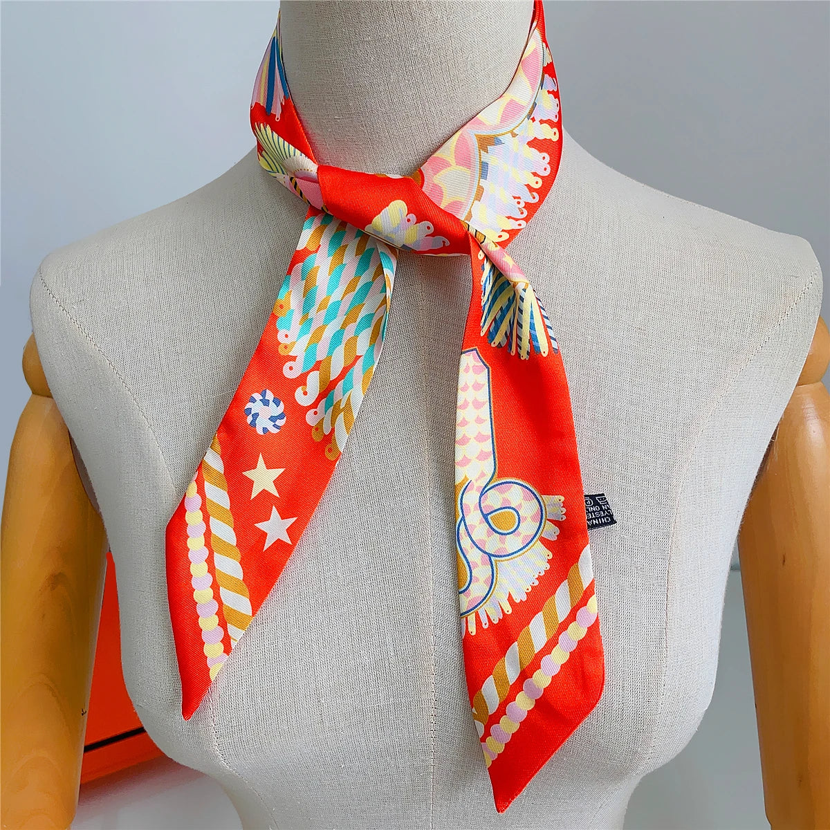 Pañuelo estrecho de sarga de seda 100 % de lujo para mujer, diseño de marca, pañuelo para bolso, pañuelo para el cuello, diadema para el pelo
