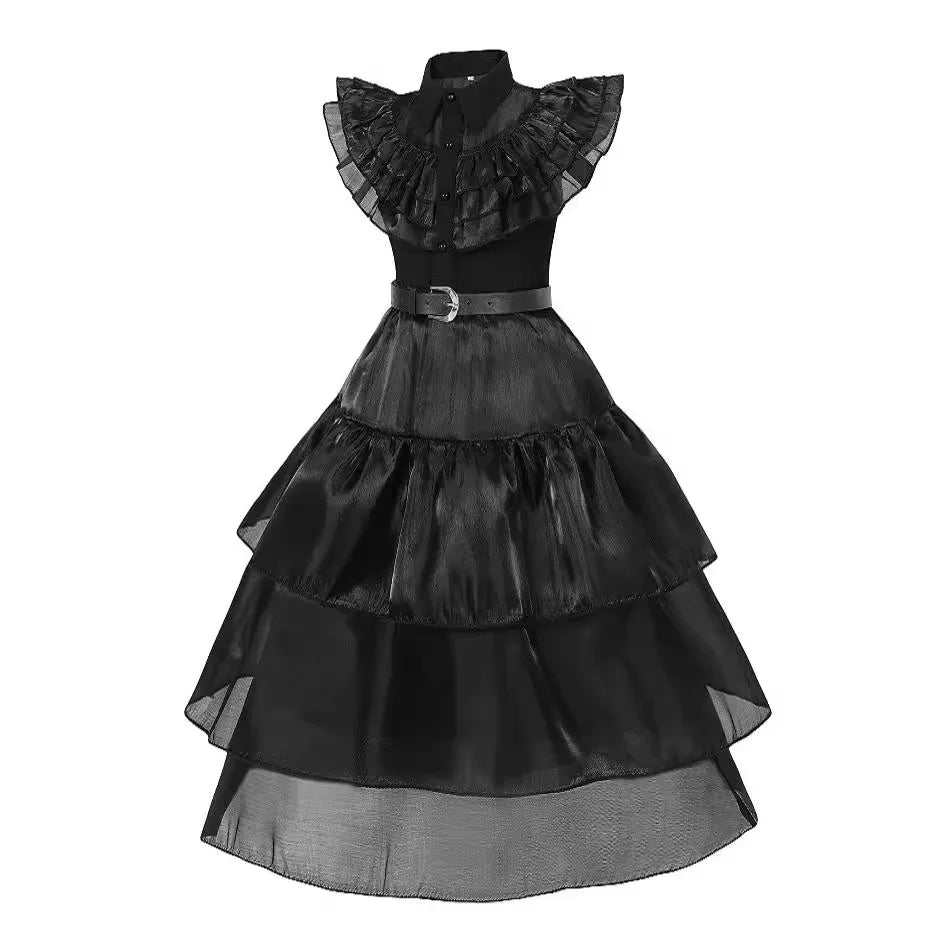 Girls Halloween Cosplay Costume – Black Gothic Fancy Dress Up Outfit (Kids Carnival Costume)