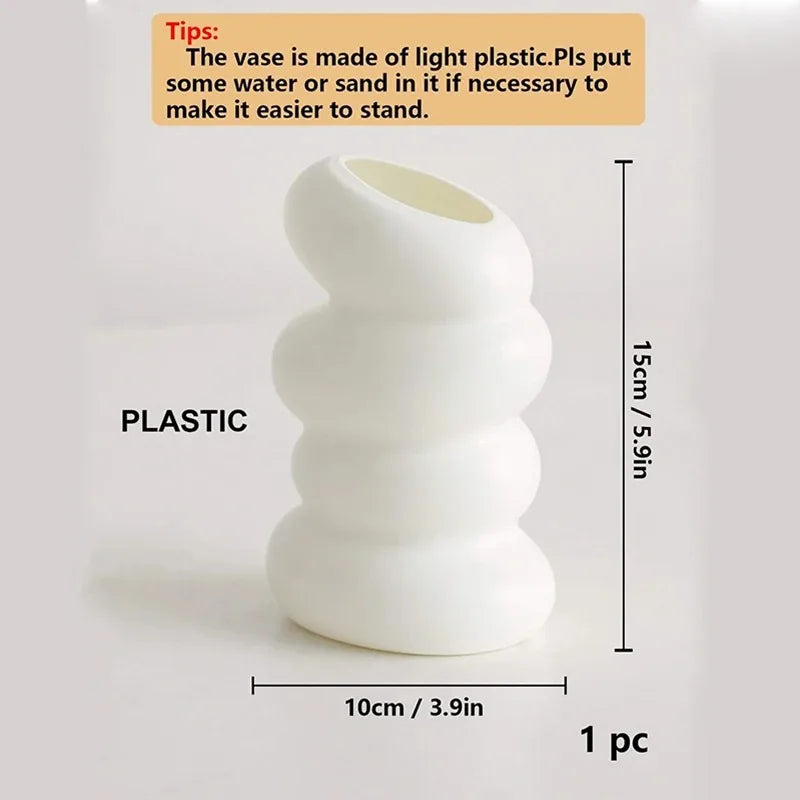 Jarrón Nórdico Espiral Blanco de Plástico – Contenedor Moderno para Arreglos Florales para Decoración de Hogar y Oficina