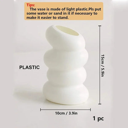 Jarrón Nórdico Espiral Blanco de Plástico – Contenedor Moderno para Arreglos Florales para Decoración de Hogar y Oficina