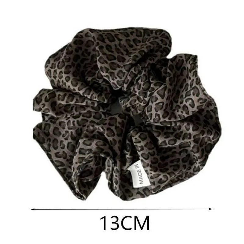 Korean Leopard Print Oversized Scrunchie – Large Elastic Hair Tie for Women & Girls | Retro Fashion Ponytail Hair Accessory