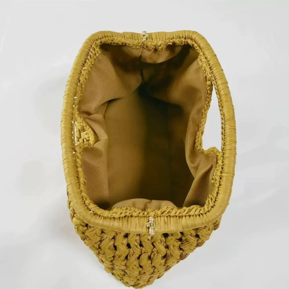 Bolso de playa de lujo de paja tejida para mujer - Bolso de mano de ratán de moda, Bolso de mano de verano para viajes, vacaciones, compras y salidas casuales, Bolso tejido a mano inspirado en el diseñador
