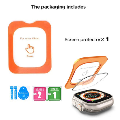 Protector de pantalla de cristal templado para Apple Watch Ultra 49 mm (Ultra 1/2/3) – Película protectora HD resistente a los arañazos con herramienta de instalación de alineación
