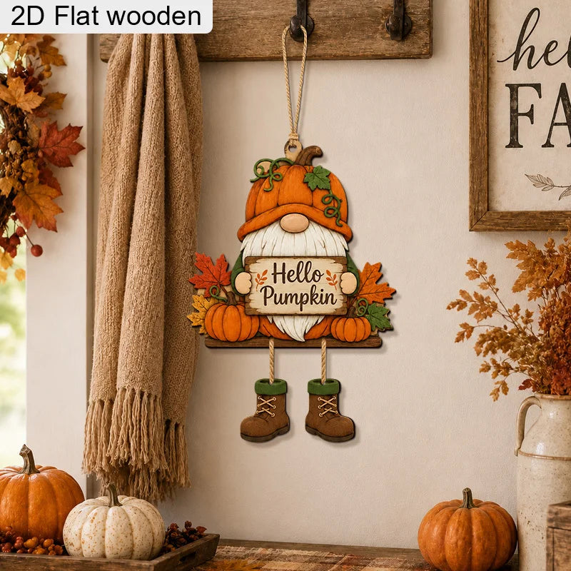 Pumpkin Maple Leaf Dwarf 2D Wooden Hanging Sign – Farmhouse Fall Harvest Wall & Front Door Decor for Autumn, Thanksgiving & Holiday Gifts