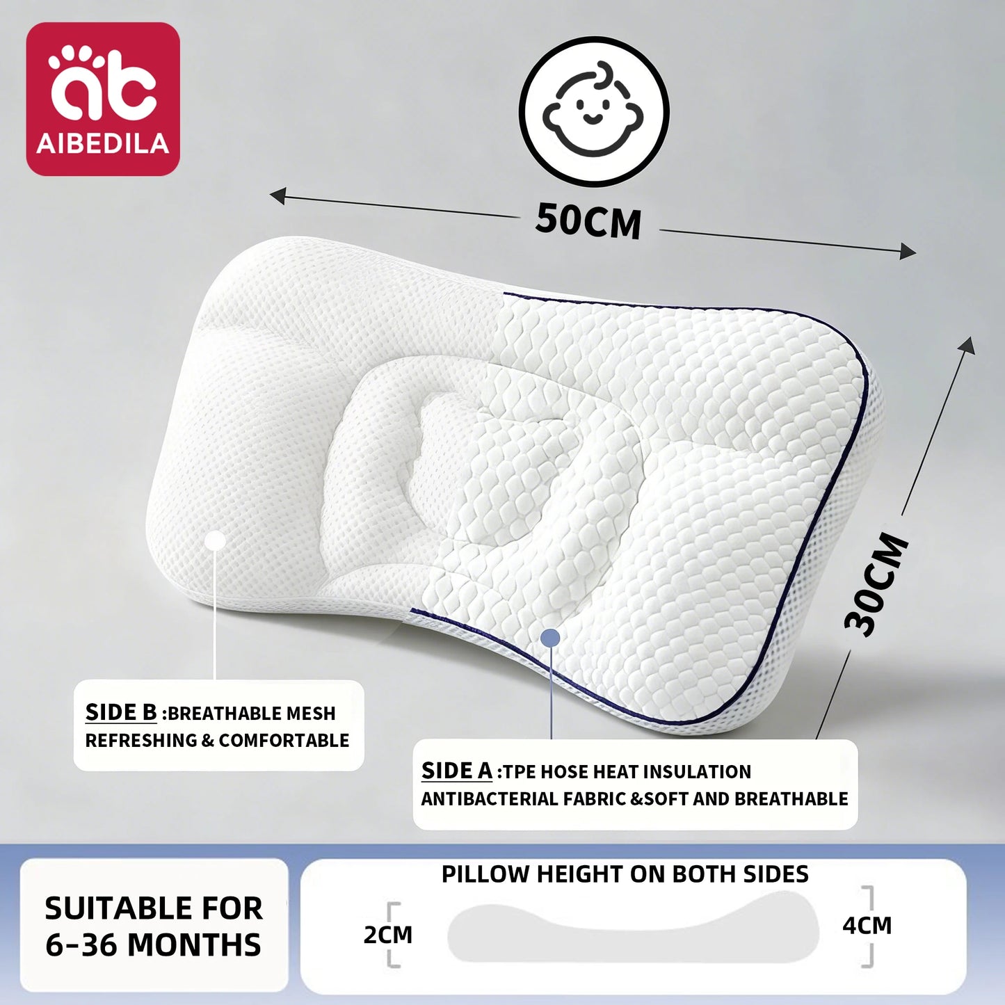 AIBEDILA Almohada ortopédica para cuello de bebé – Suave almohada de viaje para la cabeza del recién nacido para bebés, guardería y ropa de cama