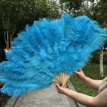 Abanico Grande de Plumas de Avestruz Blancas – Elegante Abanico para Baile y Actuaciones Escénicas (100 cm / 130 cm)