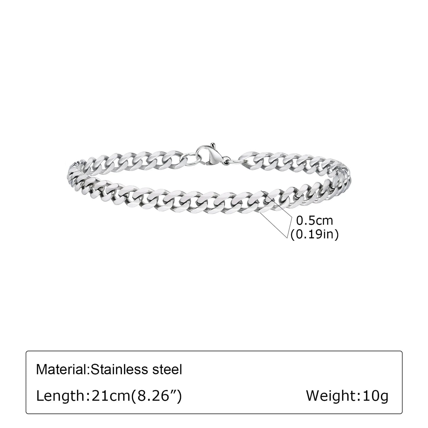 Punk Silver Chain Bracelet – Stainless Steel Braided Link Wristband for Men | Hip Hop Fashion Jewelry Gift for Him & Dad